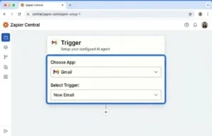 AI automation workflow trigger setup in Zapier Central for small business
