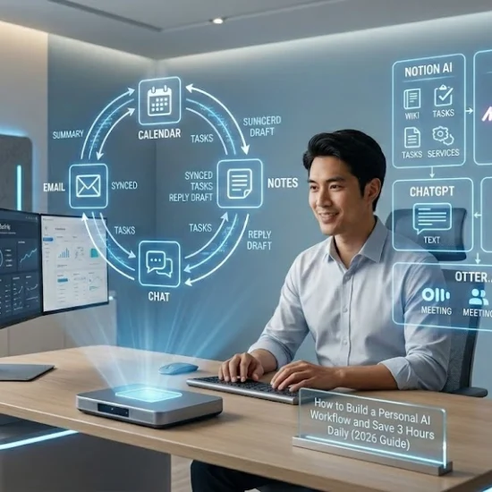personal AI workflow setup at modern desk 2026
