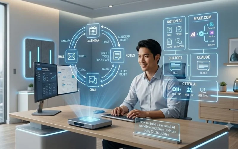 personal AI workflow setup at modern desk 2026