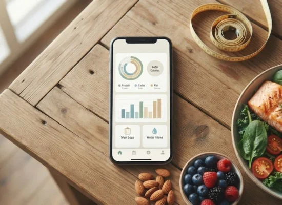 AI nutrition plan app for weight loss shown on smartphone with healthy foods