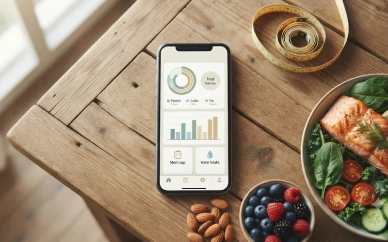 AI nutrition plan app for weight loss shown on smartphone with healthy foods